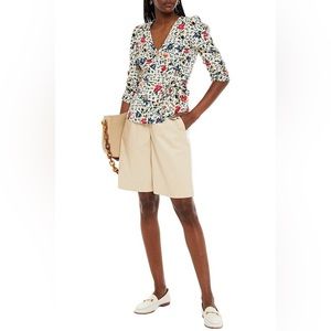 Ba&Sh Paco Rouched Floral Print Crepe Wrap Blouse small